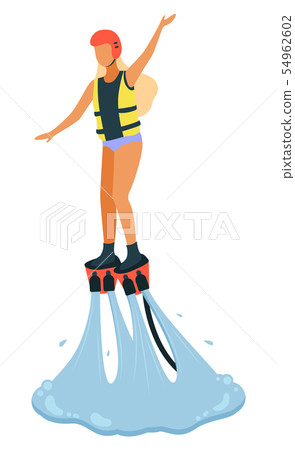 Woman Wearing Life Jacket and Helmet Flyboarding 54962602