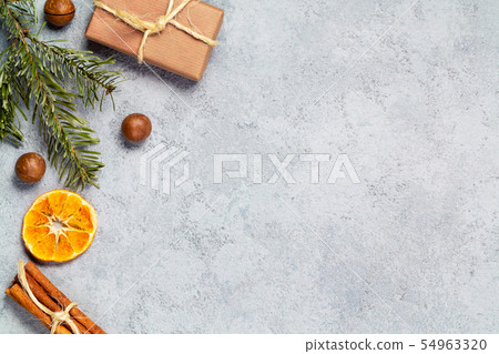 Christmas composition - background with border from the Christmas ornaments Christmas composition - background with border from the Christmas ornaments 54963320