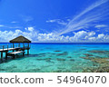 Tropical blue sea and sky and pier (Tahiti) 54964070