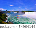 Rainbow over Niagara Falls and cruise ship 54964144