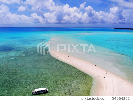 Aerial view photo of tropical sea and boat 54964201