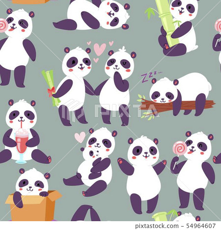 Panda characters in different positions seamless pattern vector illustration. Chinese bear happy Panda characters in different positions seamless pattern vector illustration. Chinese bear happy 54964607