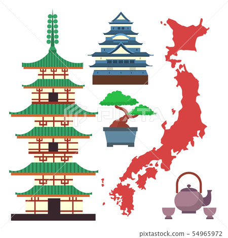 flat colored symbols of Japan travel and asia tourism design packaging fabric traditional fuji 54965972