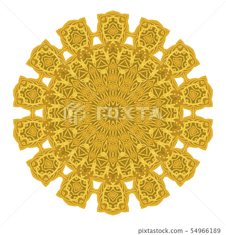 Yellow Ornamental Line Pattern Round Texture. Oriental Geometric Ornament 54966189