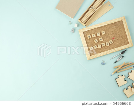 Back to school supplies concept blue background 54966668