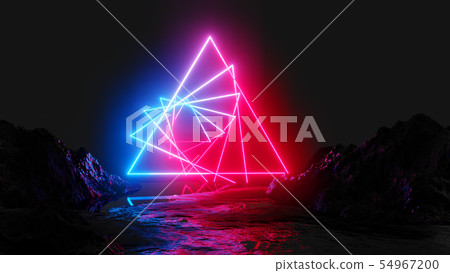 Glowing neon triangles on dark background 54967200