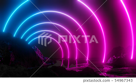 Glowing neon circles on dark background Glowing neon circles on dark background 54967343