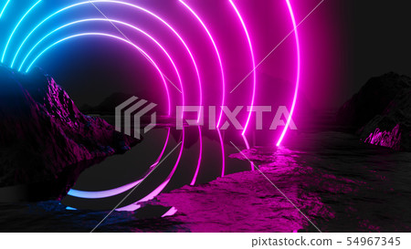 Glowing neon circles on dark background Glowing neon circles on dark background 54967345