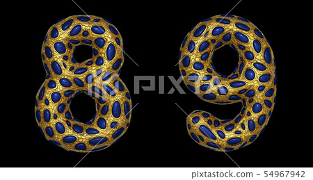 Number set 8, 9 made of realistic 3d render golden shining metallic. Number set 8, 9 made of realistic 3d render golden shining metallic. 54967942