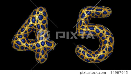 Number set 4, 5 made of realistic 3d render golden shining metallic. 54967945