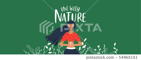 One with nature banner of woman doing yoga 54968181