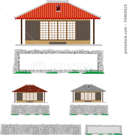 Old Okinawan house and Ishigaki vector parts material 54968928