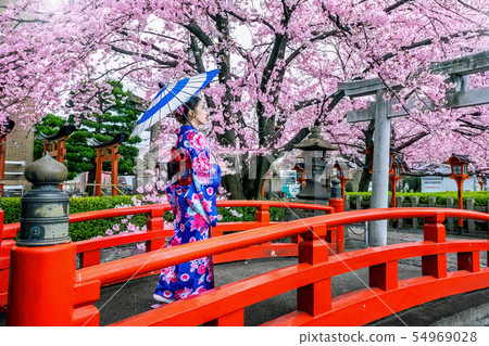 Asian woman wearing japanese traditional kimono 54969028