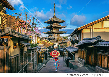 Asian woman wearing japanese traditional kimono Asian woman wearing japanese traditional kimono 54969030