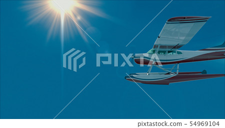 Retro seaplane illustration. 3D render 54969104