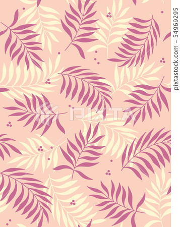 Tropical leaves seamless pattern on pink background. Vector illustration. 54969295