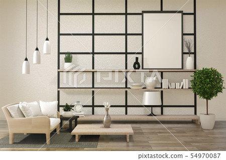 Minimalist Modern Zen Living Room With Wood Floor Stock Illustration 54970087 Pixta