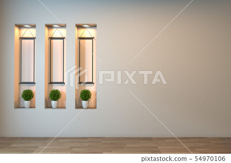 Empty zen room interior background with shelf wall 54970106