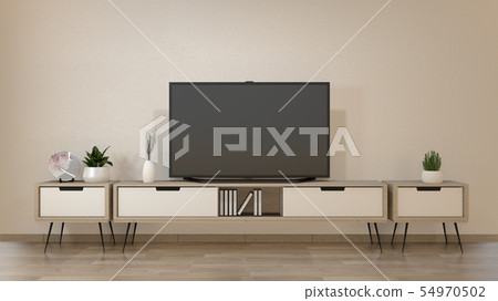 Smart Tv Mockup on zen living room Smart Tv Mockup on zen living room 54970502