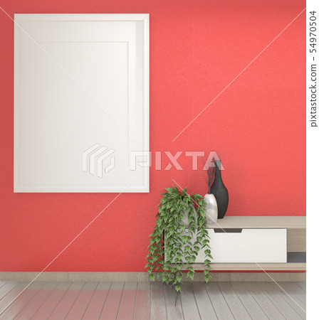 Mock up cabinet in zen living room on white wall Mock up cabinet in zen living room on white wall 54970504