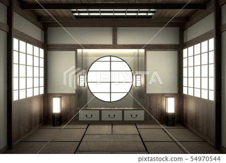 Living room interior design with cabinet in shelf 54970544