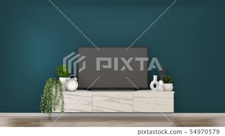 Mock up smart tv on granite Cabinets in a dark 54970579