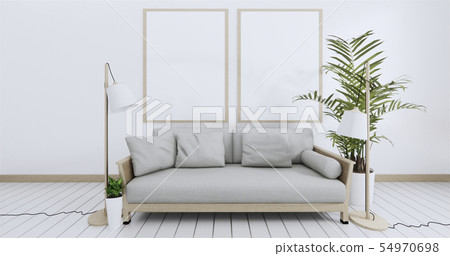 Poster above white sofa with frame in simple zen 54970698