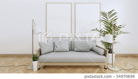Poster above white sofa with frame in simple zen 54970699