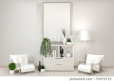 Poster mock up white cabinet, frame, chair 54970719