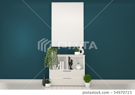 Mock up frame on wooden Cabinets TV in a dark 54970723