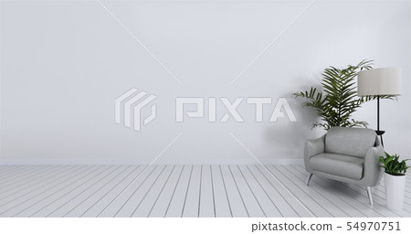 mock up arm chair on zen living room interior.3D 54970751