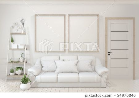 Interior poster mock up with  empty wooden frames, 54970846