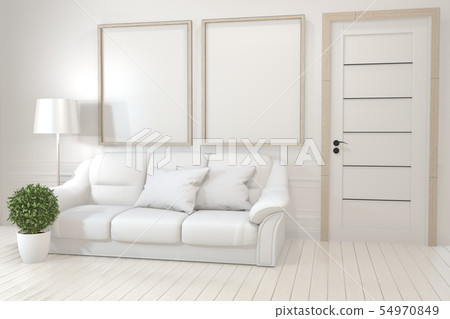 Interior poster mock up with  empty wooden frames, 54970849