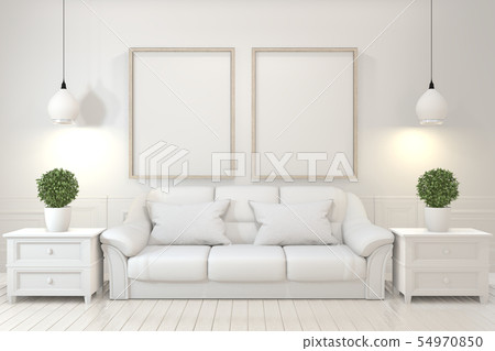 Interior poster mock up with  empty wooden frames, 54970850