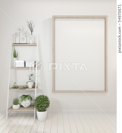 Interior poster mock up with wooden frame standing Interior poster mock up with wooden frame standing 54970871