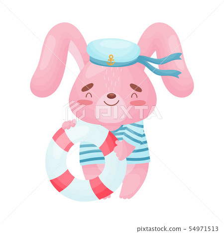Cute pink hare sailor. Vector illustration on white background. Cute pink hare sailor. Vector illustration on white background. 54971513
