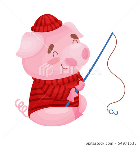 Cute pig fisherman. Vector illustration on white background. Cute pig fisherman. Vector illustration on white background. 54971533