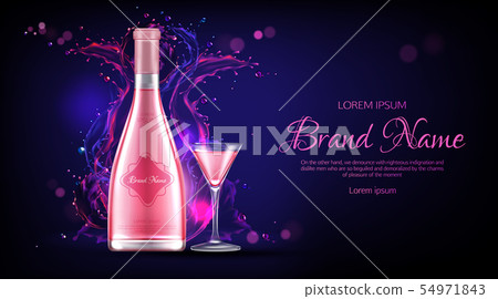 Rose wine bottle and glass mockup promo banner 54971843