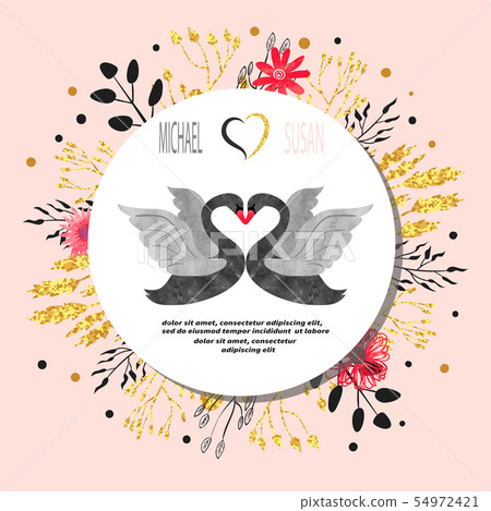 Wedding invitation card design with black swans. 54972421