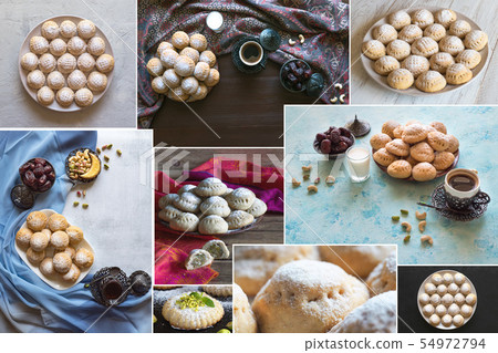 Collage of cookies of El Fitr Islamic Feast. Collage of cookies of El Fitr Islamic Feast. 54972794