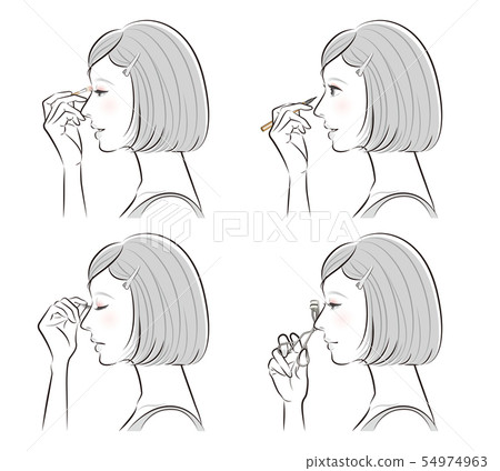 Illustration of a woman doing makeup 54974963