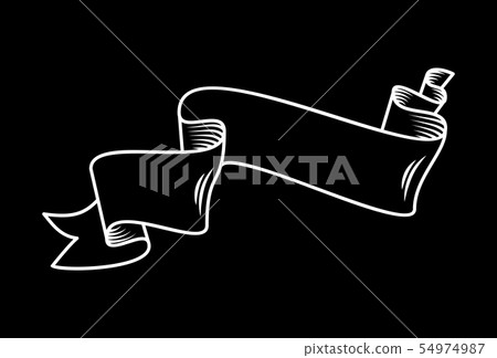 White ribbon on the black, hand drawn detailed vector scroll ribbon in outline or contour drawing White ribbon on the black, hand drawn detailed vector scroll ribbon in outline or contour drawing 54974987