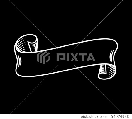 White ribbon on the black, hand drawn detailed vector scroll ribbon in outline or contour drawing White ribbon on the black, hand drawn detailed vector scroll ribbon in outline or contour drawing 54974988
