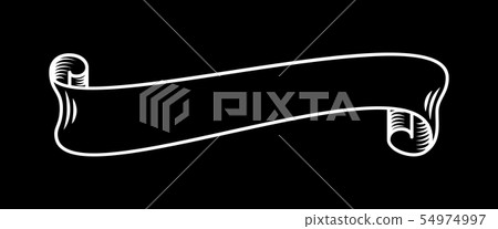 White ribbon on the black, hand drawn detailed vector scroll ribbon in outline or contour drawing White ribbon on the black, hand drawn detailed vector scroll ribbon in outline or contour drawing 54974997