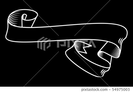White ribbon on the black, hand drawn detailed vector scroll ribbon in outline or contour drawing White ribbon on the black, hand drawn detailed vector scroll ribbon in outline or contour drawing 54975003