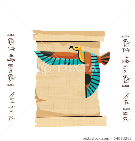 Ancient Egypt papyrus scroll with flying bird Ancient Egypt papyrus scroll with flying bird 54983292