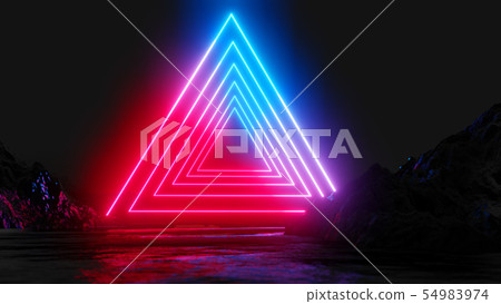 Glowing neon triangles on dark background - Stock Illustration ...