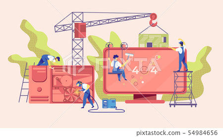 404 Error on Huge Computer Screen. Tiny Workers 54984656
