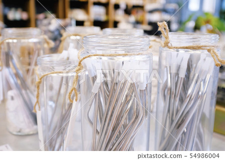 Reusable stainless straw for drink in glass of jar Reusable stainless straw for drink in glass of jar 54986004