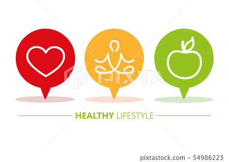 healthy lifestyle icons speach bubbles heart yoga and apple healthy lifestyle icons speach bubbles heart yoga and apple 54986223